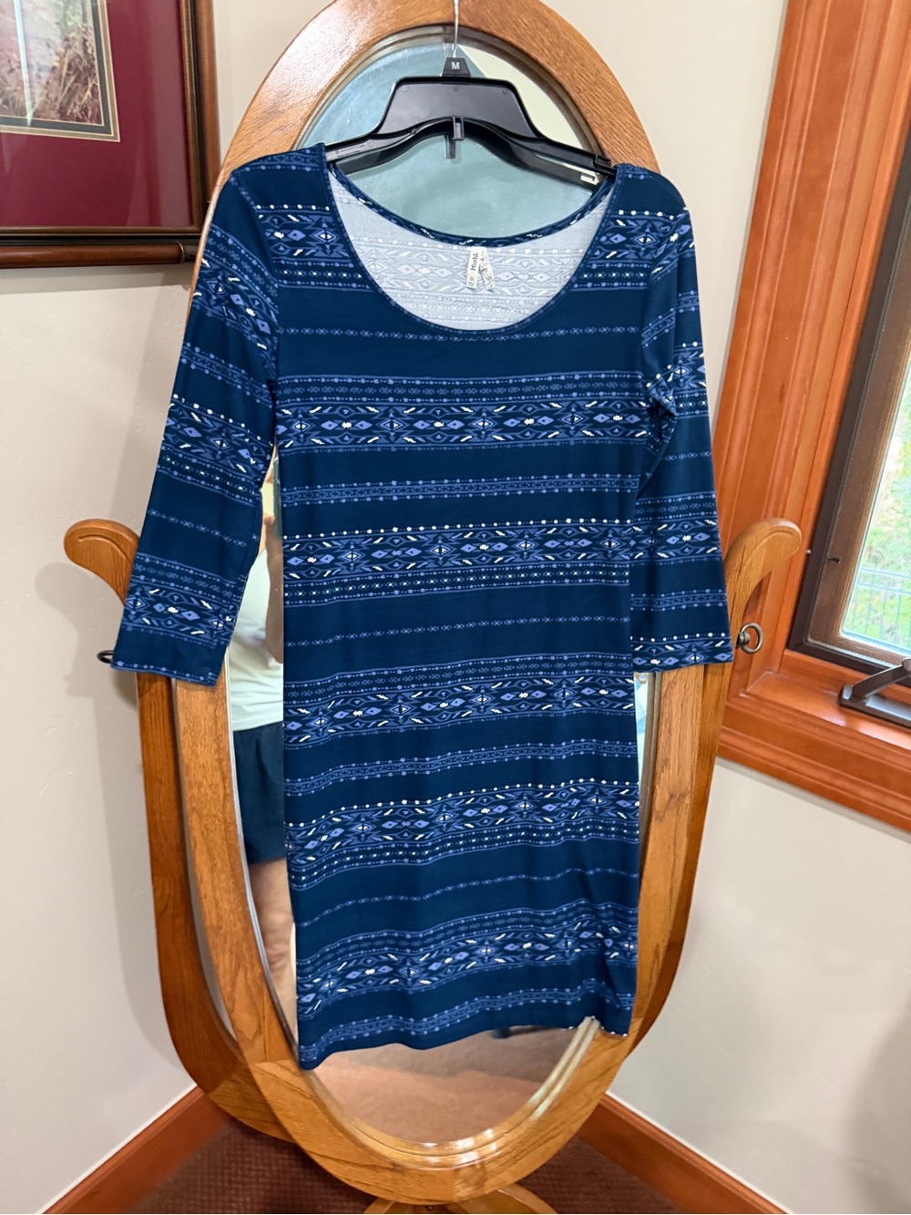 Mudd Navy Patterned Scoop Neck Women's Dress
